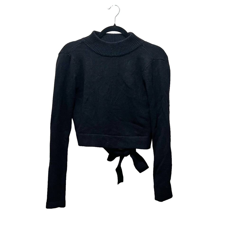 rue21 Crop Top Sweater Black Long Sleeve Pullover Back Tie High Neck Sz XS